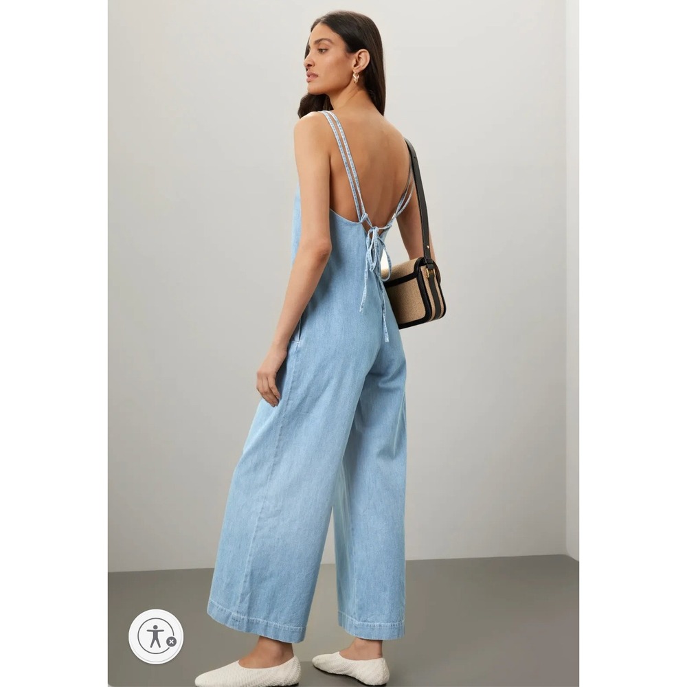A.P.C. Women Blue Denim Wide Leg Jumpsuit Overalls Sleeveless Sz‎ 34 EU / 00 US